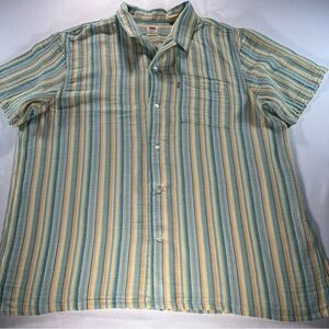 Levi's Button Shirt Men's XL Blue Multi Striped Short Sleeve Pocket Relaxed Fit
